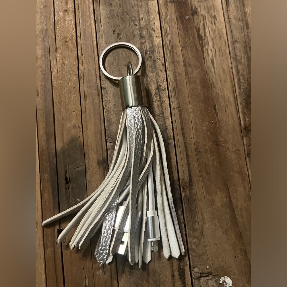 Silver Leather Tassel Charger Key Chain